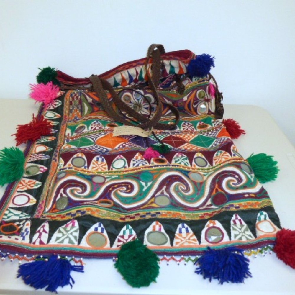 JADETRIBE BAG VINTAGE TEXTILE leather trim large